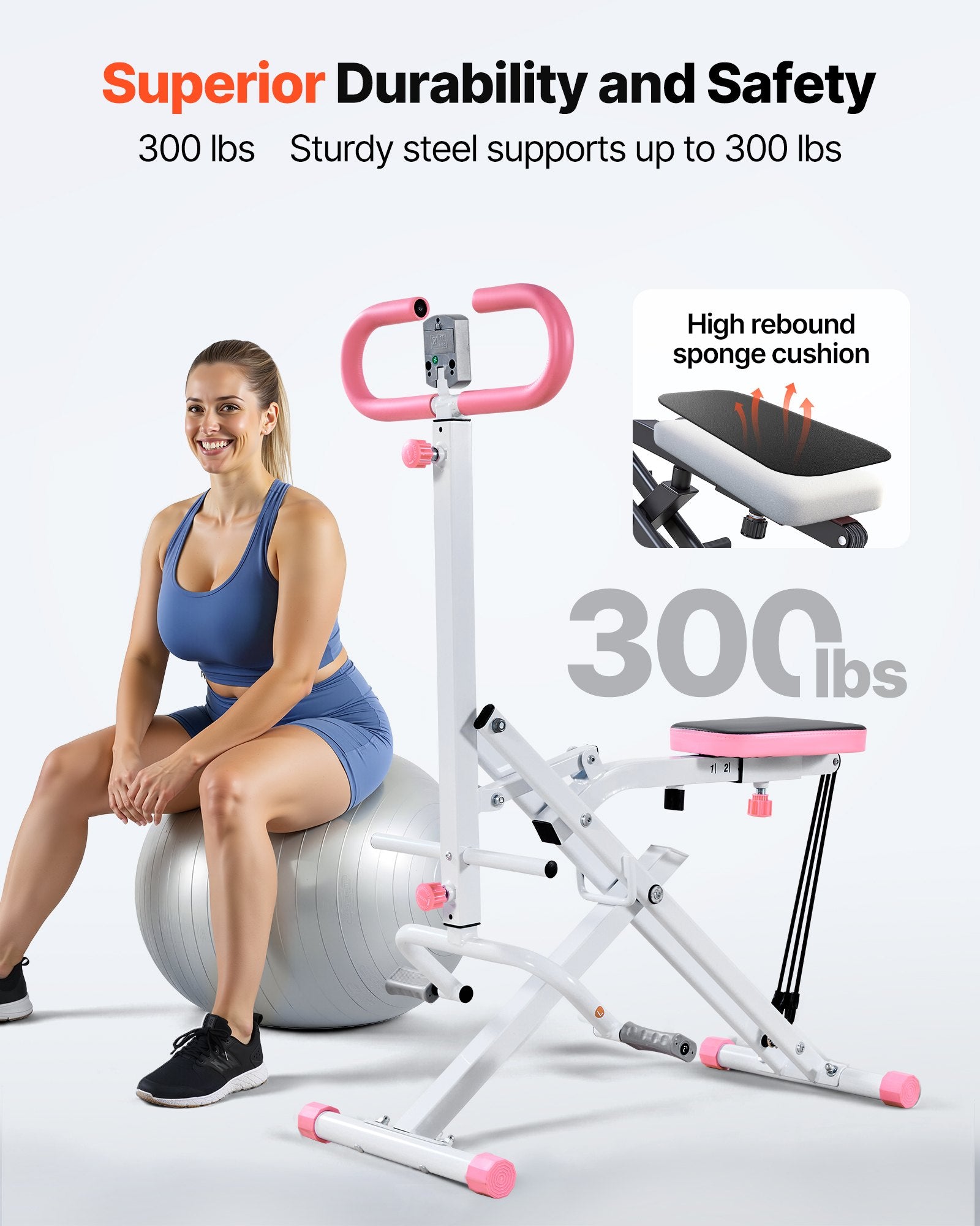 Squat Machine, Deep Squat Rowing Machine For Home, Easy Setup & Foldable Exercise Equipment, Glute Trainer Machine With 3 High-Strength Resistance Bands, Glutes & Leg Home Workout Machine, White